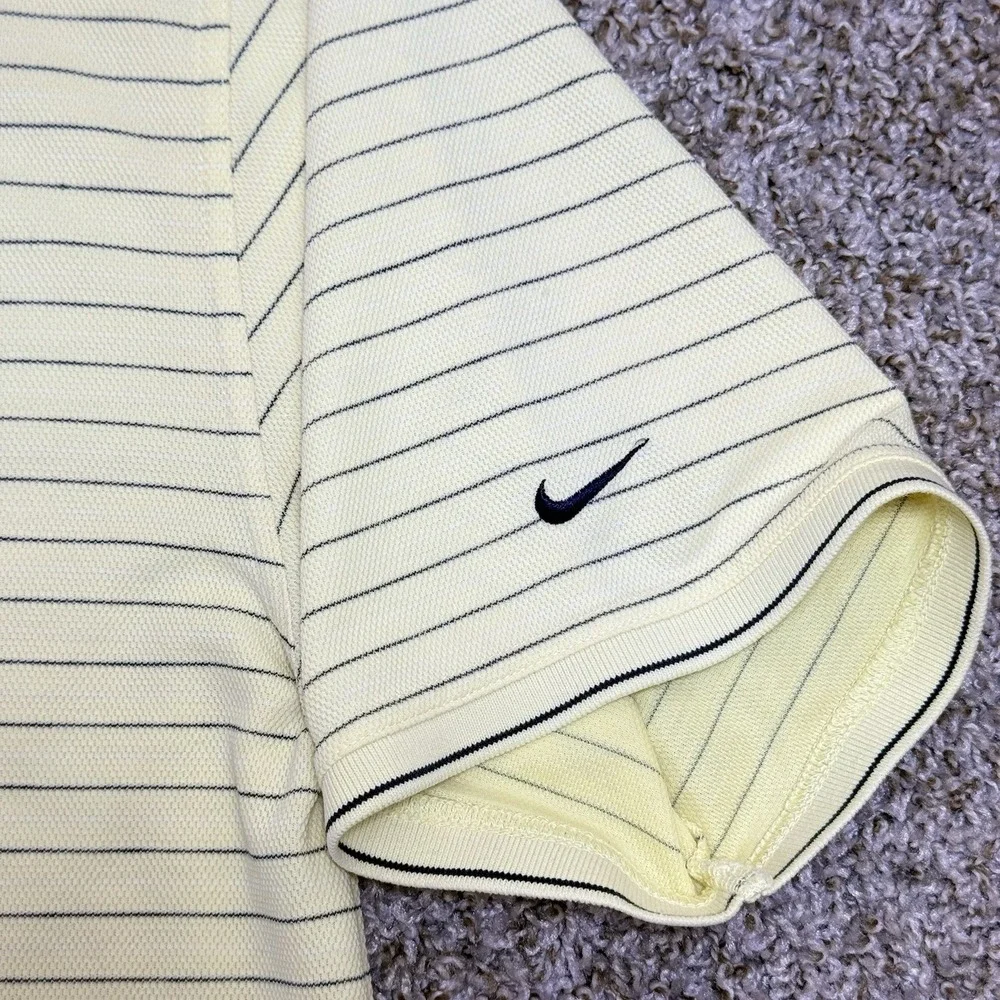 VTG Y2K Nike Golf Mens Large Yellow Navy Stripe Dri Fit Polo Shirt Swoosh 2000s